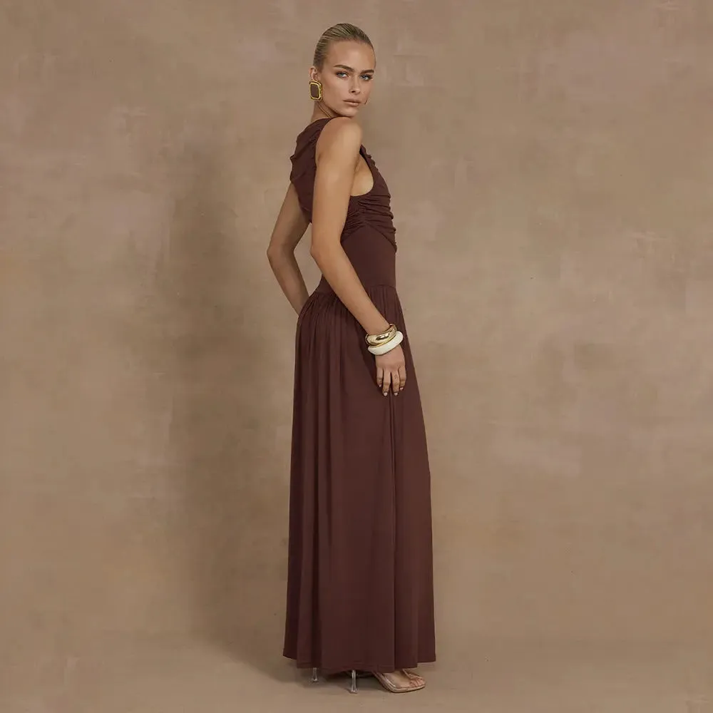 Slim Solid Color Dress - Sexy Sleeveless Pleated Dress