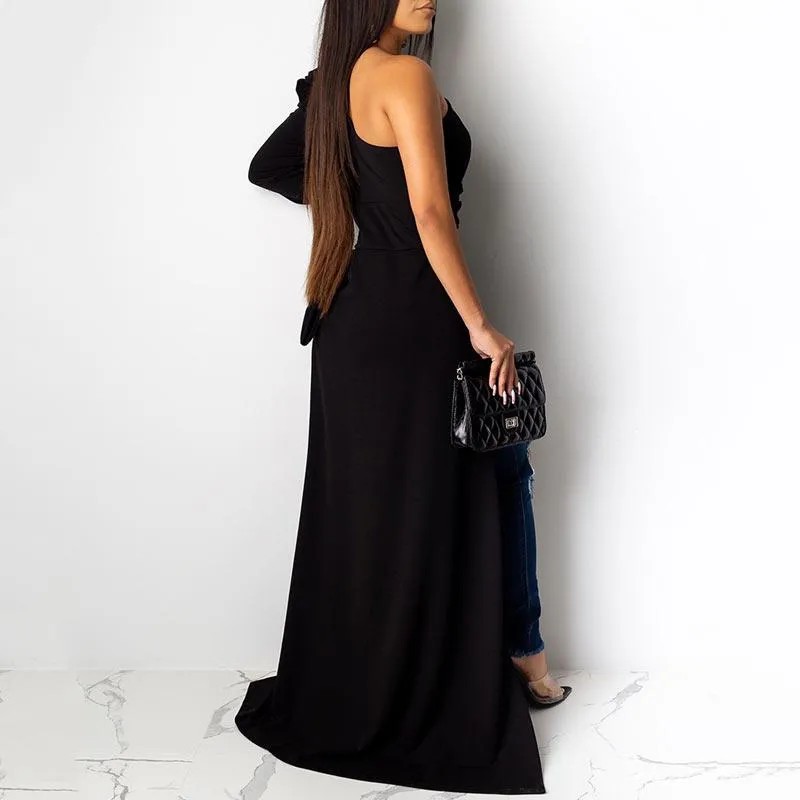 Solid One Shoulder Dip Hem Blouse