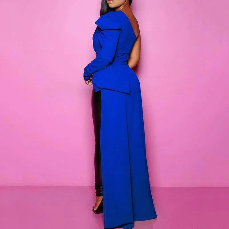 Solid One Shoulder Dip Hem Blouse