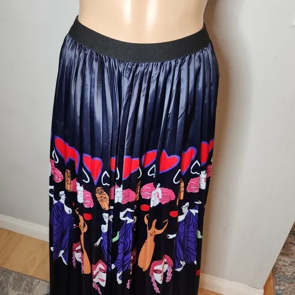 Sorrento Greek Mythology Theme Satin Pull On Pleated Maxi Skirt Size Medium