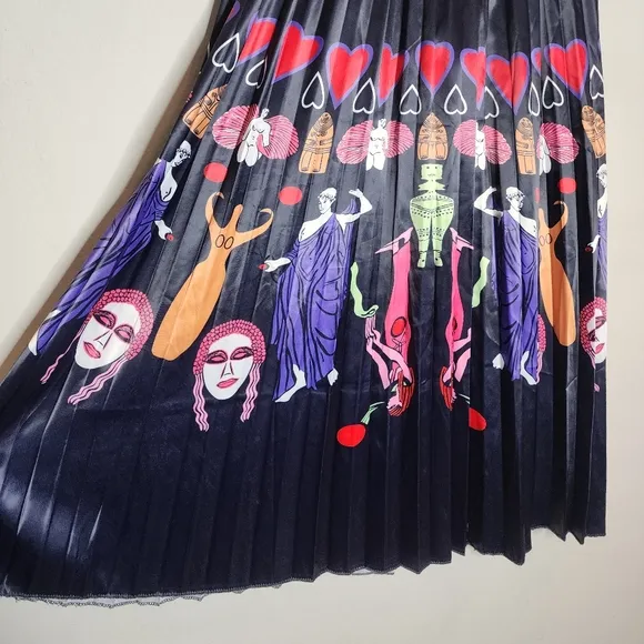 Sorrento Greek Mythology Theme Satin Pull On Pleated Maxi Skirt Size Medium