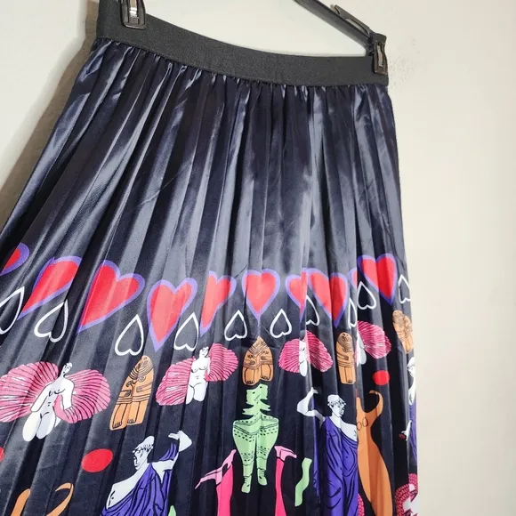 Sorrento Greek Mythology Theme Satin Pull On Pleated Maxi Skirt Size Medium