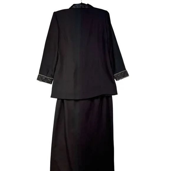 St. Anthony Evening  2-Piece Womens Suit Set Size 10 Black Embellished Collar Cu