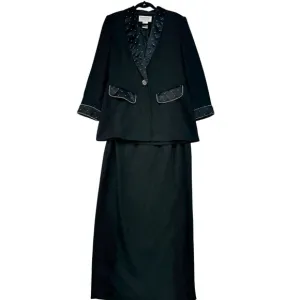 St. Anthony Evening  2-Piece Womens Suit Set Size 10 Black Embellished Collar Cu