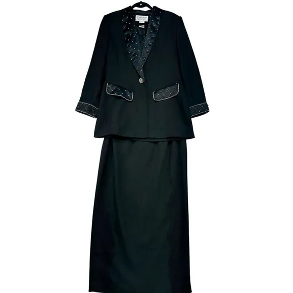 St. Anthony Evening  2-Piece Womens Suit Set Size 10 Black Embellished Collar Cu