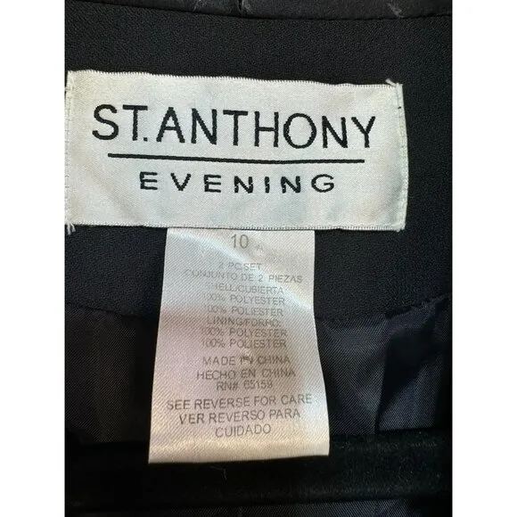 St. Anthony Evening  2-Piece Womens Suit Set Size 10 Black Embellished Collar Cu