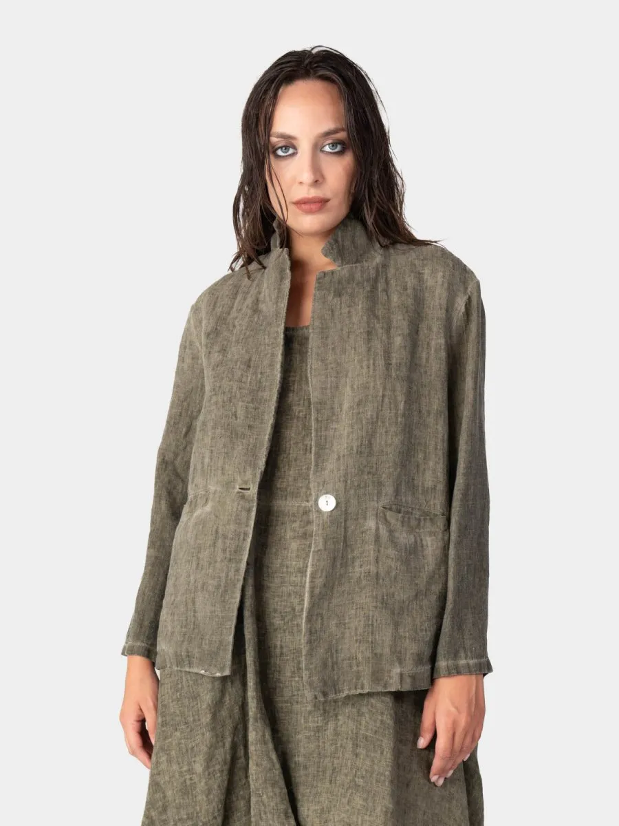 Stonewashed Linen Collared Blazer