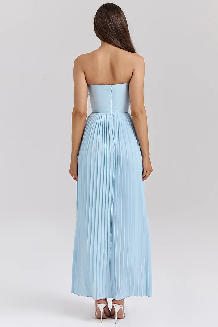 Strapless Cinch Waist Pleated Maxi Dresses