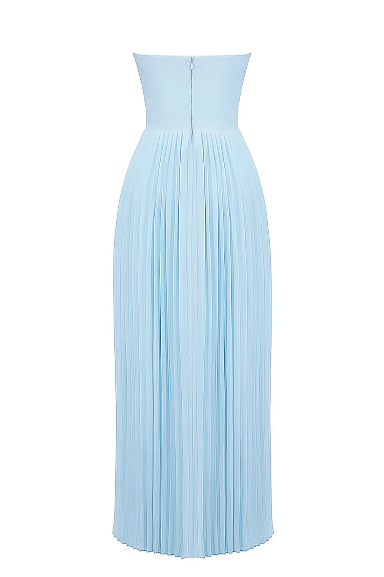 Strapless Cinch Waist Pleated Maxi Dresses