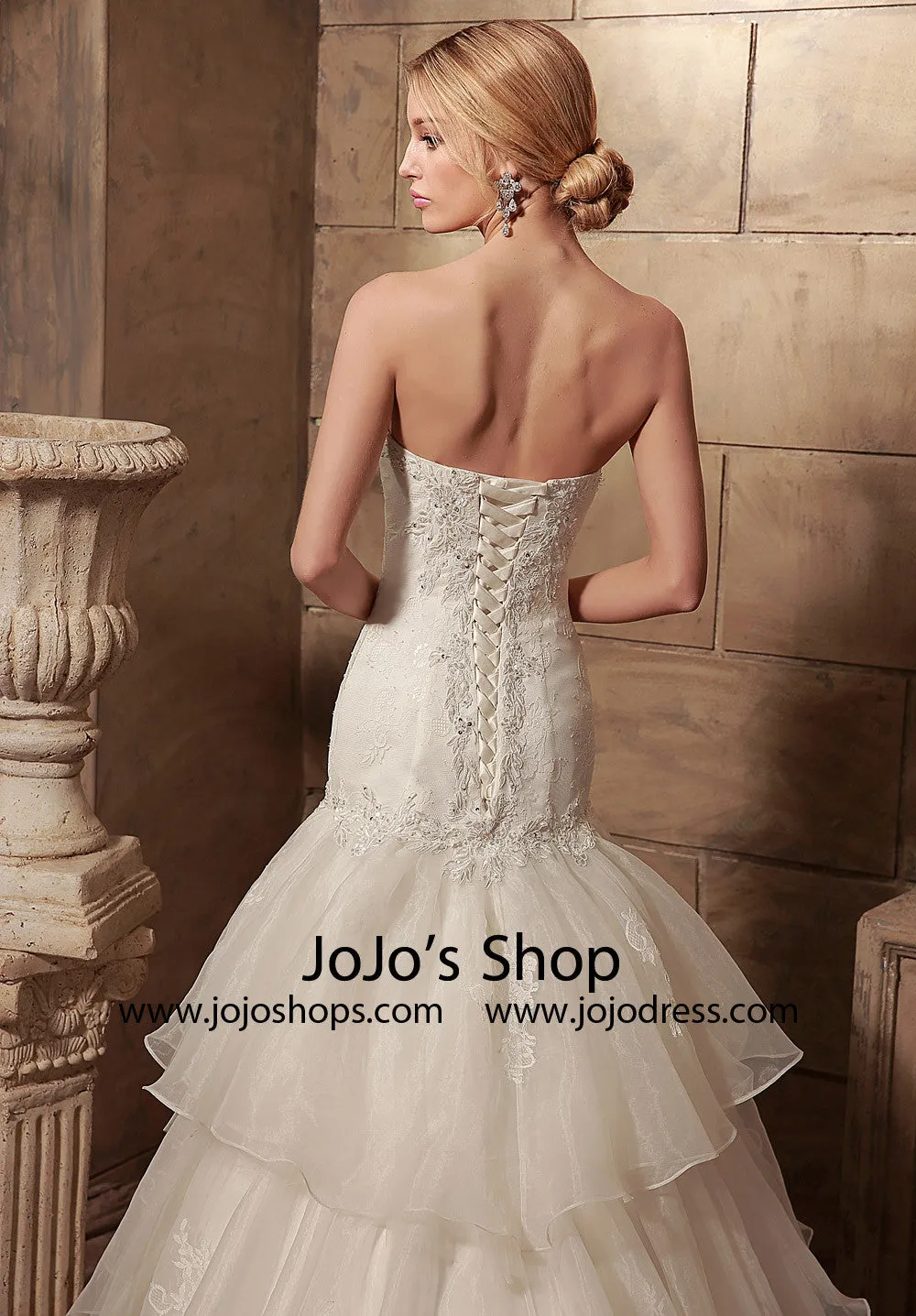Strapless Fit and Flare Wedding Dress with Tiered Skirt | HL1015