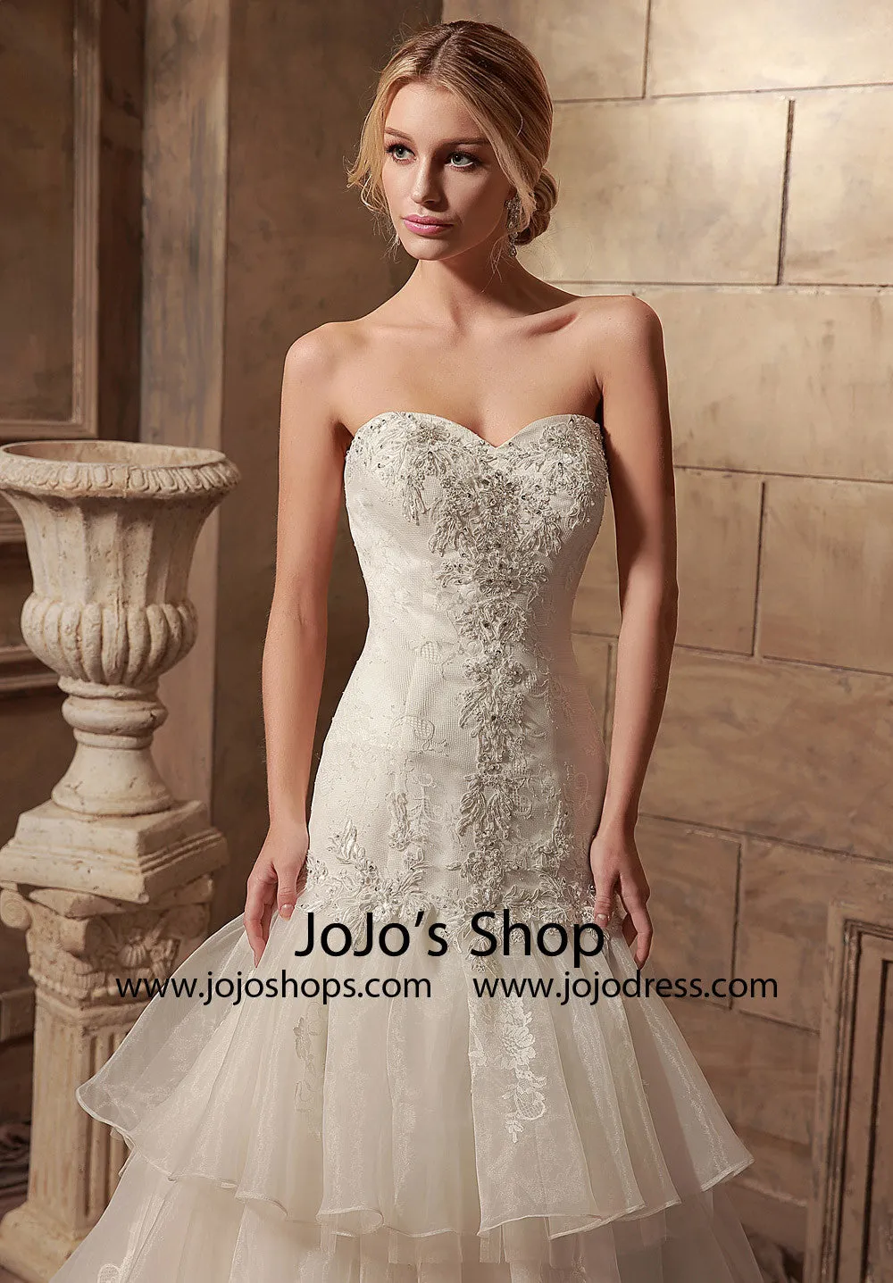 Strapless Fit and Flare Wedding Dress with Tiered Skirt | HL1015