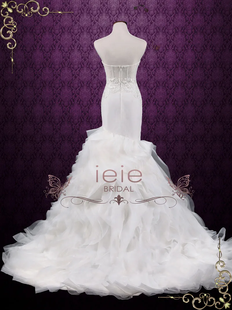 Strapless Lace Mermaid Wedding Dress with Ruffle Skirt | Adelia