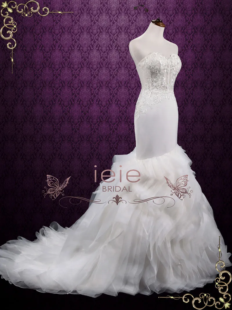 Strapless Lace Mermaid Wedding Dress with Ruffle Skirt | Adelia