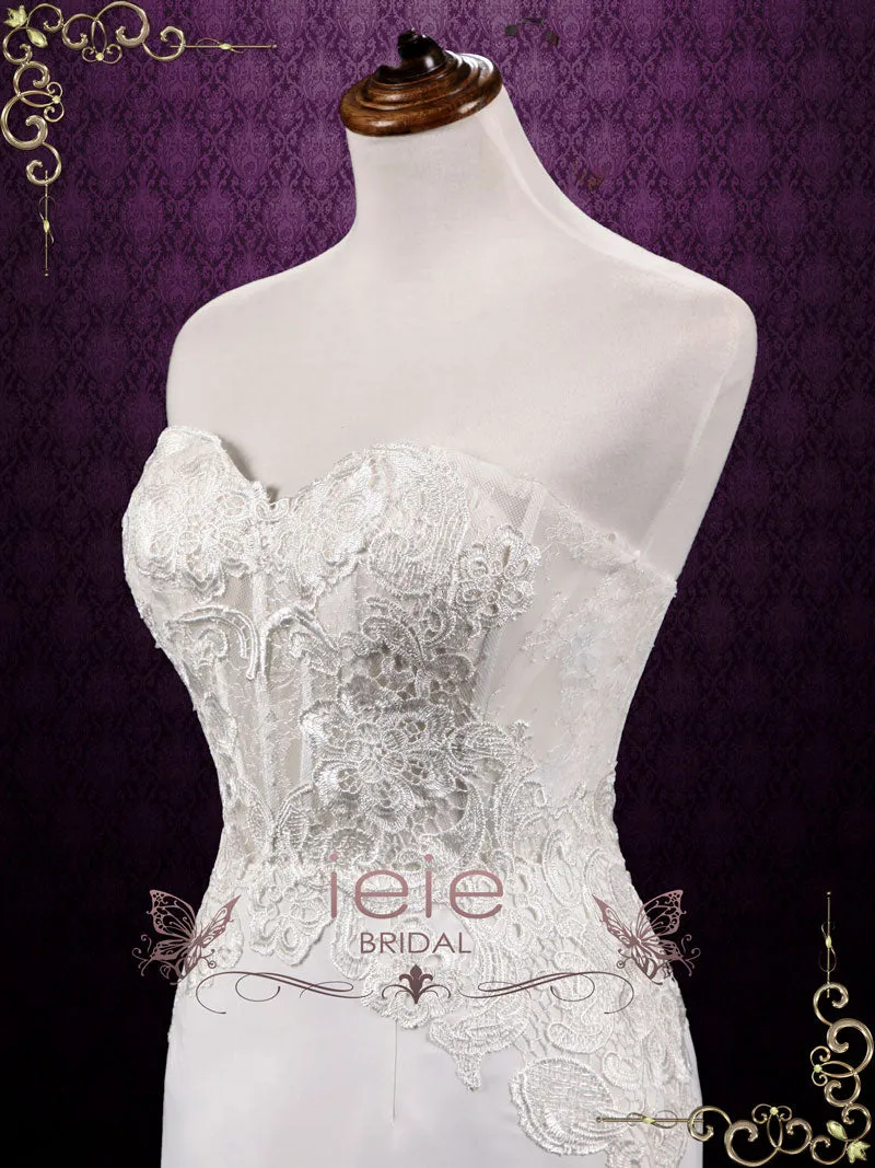 Strapless Lace Mermaid Wedding Dress with Ruffle Skirt | Adelia