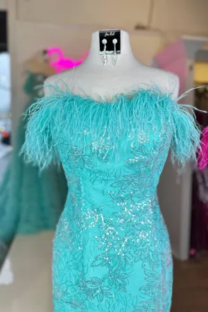 Strapless Sequins-Embroidered Mermaid Prom Dress with Feathers