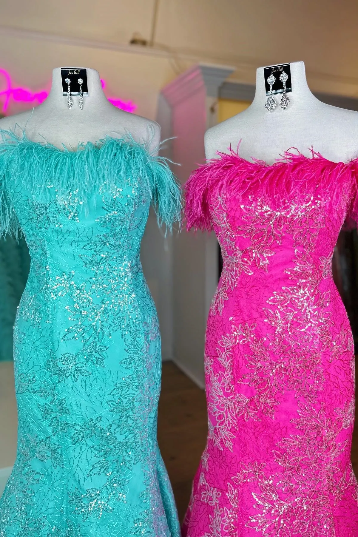 Strapless Sequins-Embroidered Mermaid Prom Dress with Feathers