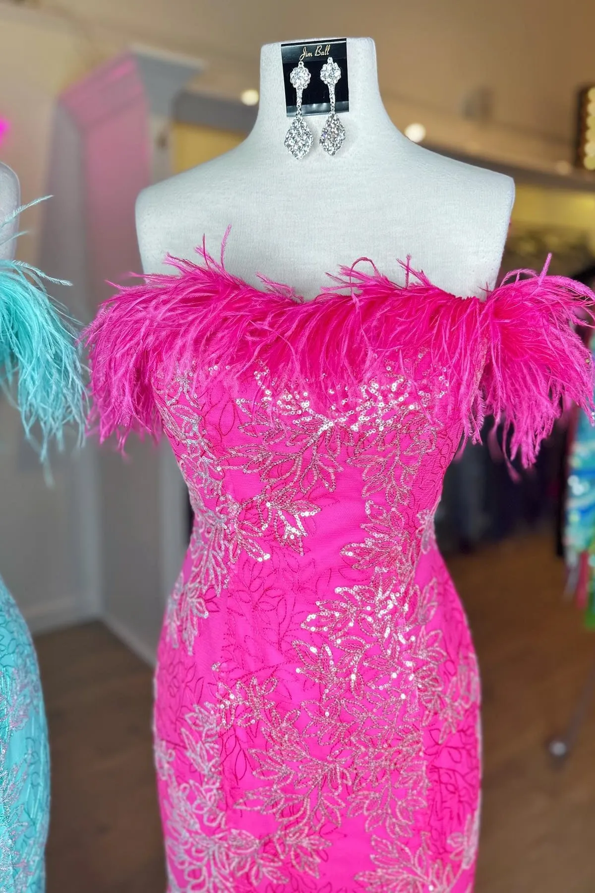 Strapless Sequins-Embroidered Mermaid Prom Dress with Feathers