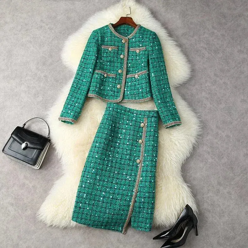 Suit Jacke Coat Top And Skirt Two Piece Set