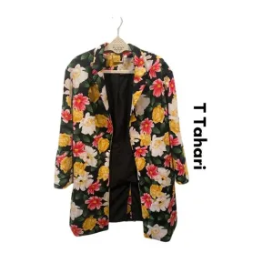 T Tahari Statement Blazer Small Spring Vibrant Floral Print Vintage Retro