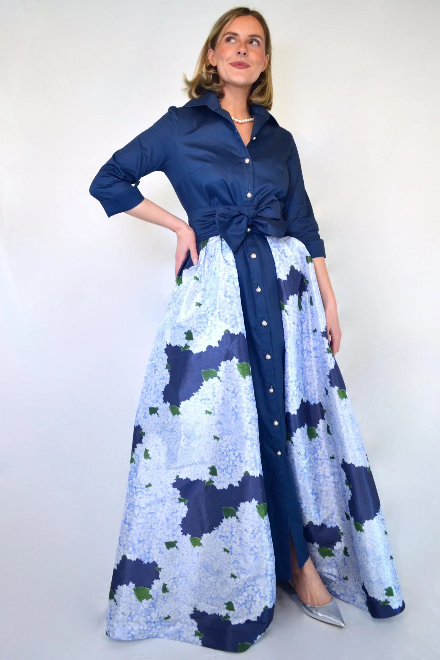 Taffeta Overskirt in Hydrangea on Navy