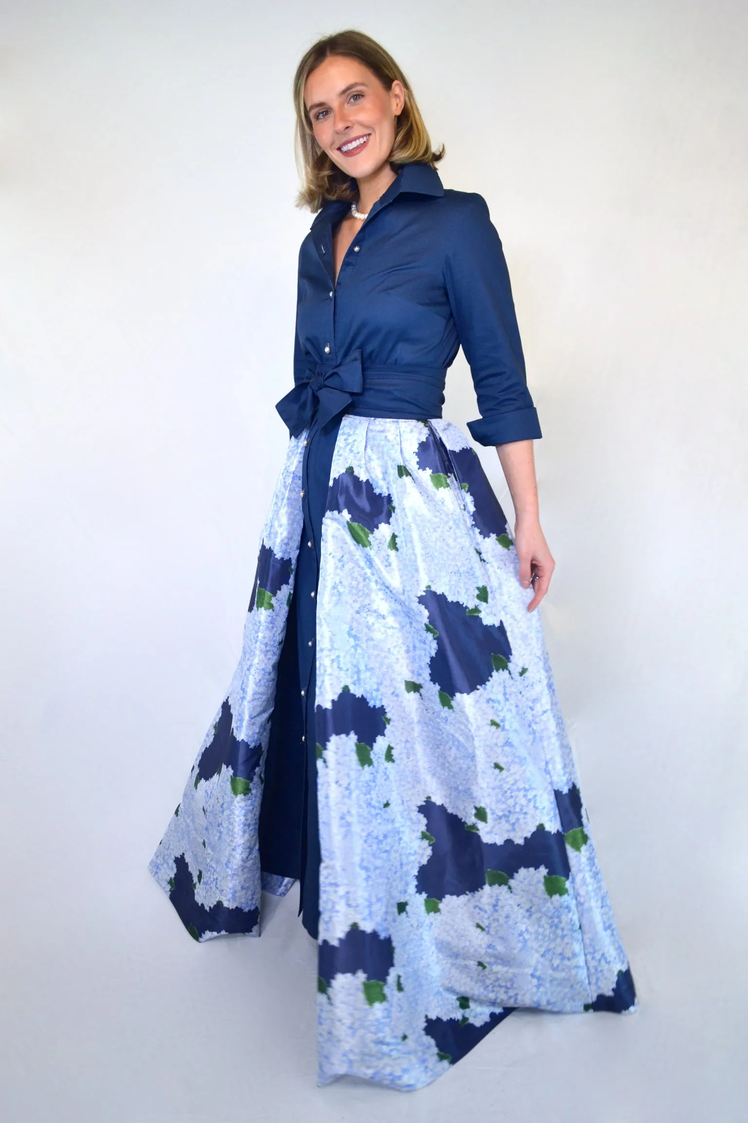 Taffeta Overskirt in Hydrangea on Navy