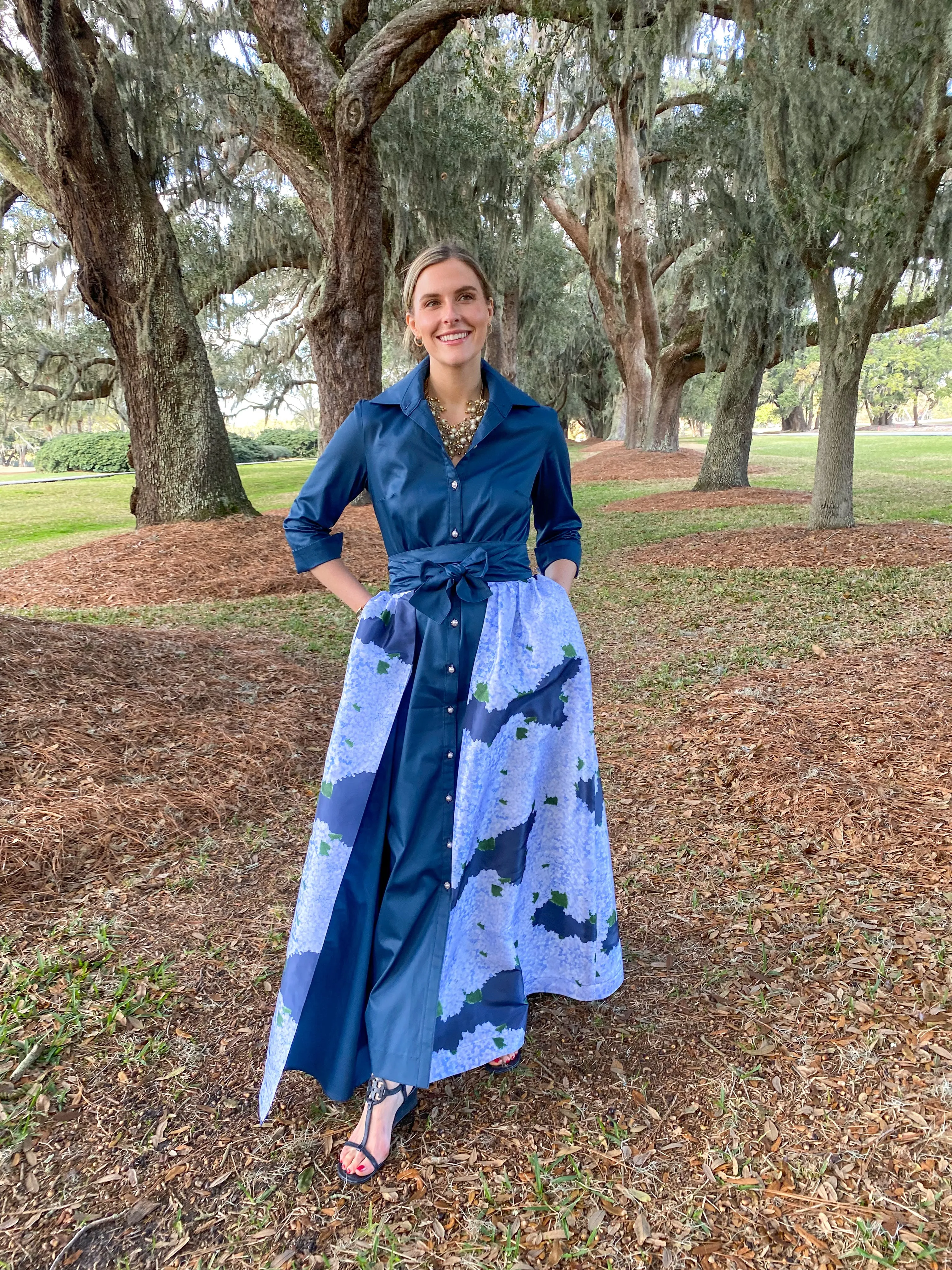 Taffeta Overskirt in Hydrangea on Navy