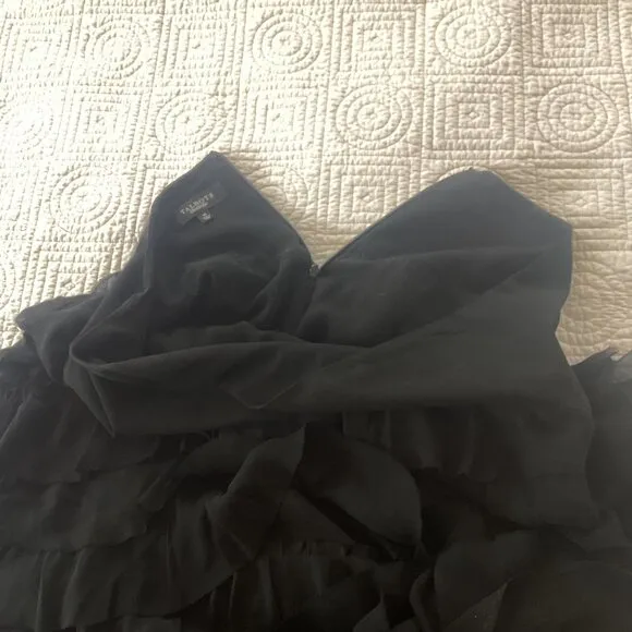TALBOTS 100% Silk ruffle maxi long skirt black tiered whimsigoth size 14