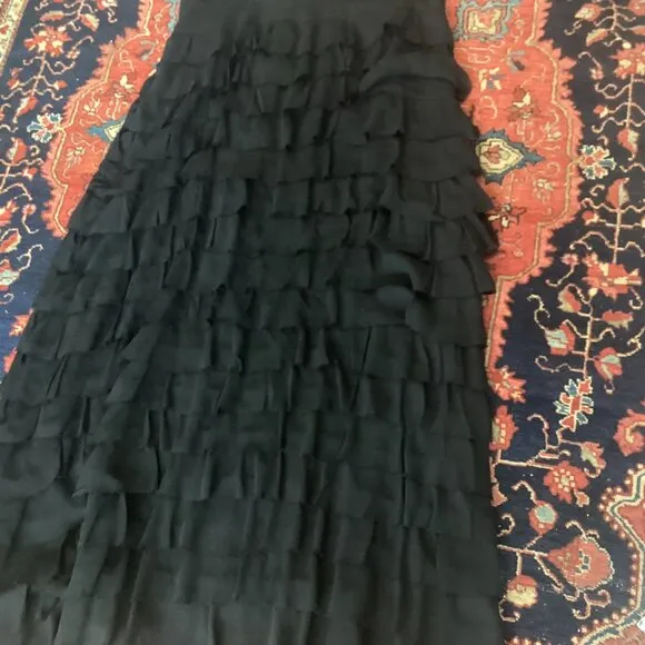 TALBOTS 100% Silk ruffle maxi long skirt black tiered whimsigoth size 14