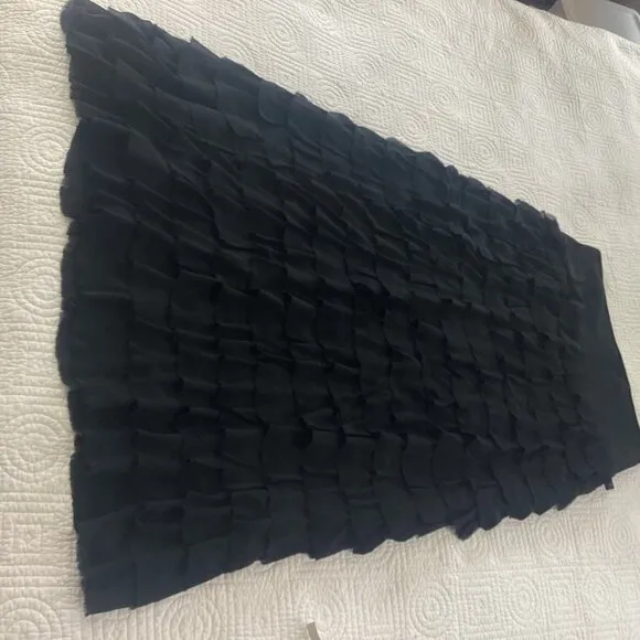 TALBOTS 100% Silk ruffle maxi long skirt black tiered whimsigoth size 14