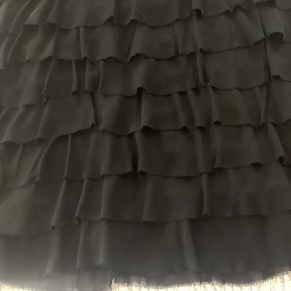 TALBOTS 100% Silk ruffle maxi long skirt black tiered whimsigoth size 14