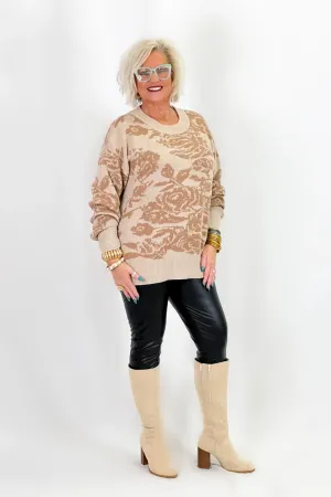 Taupe Long Sleeve Flower Print Sweater *Final Sale*