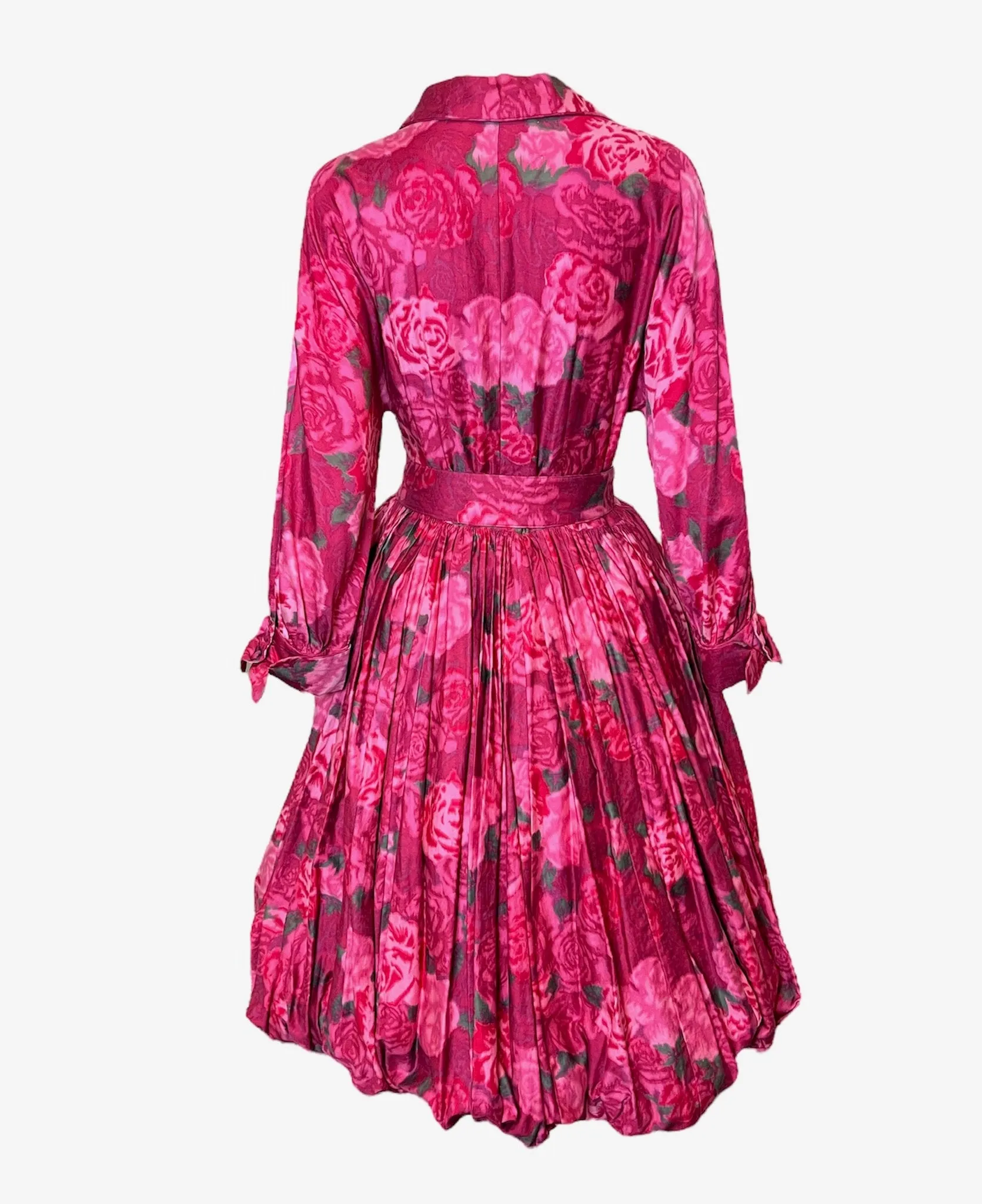 Teal Traina 50s Red and Pink Rose Print Cotton Afternoon Dress with Bubble Skirt