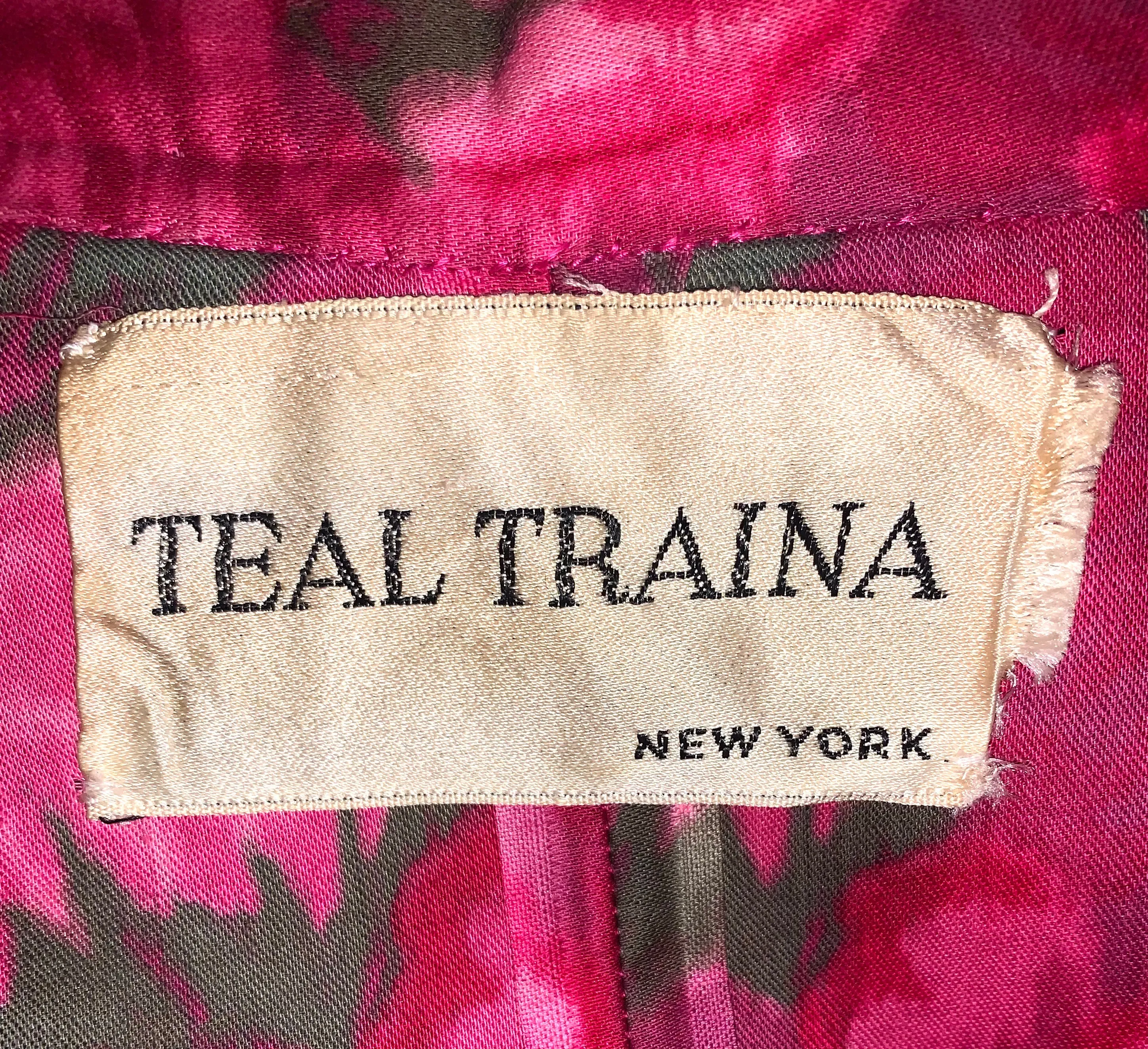 Teal Traina 50s Red and Pink Rose Print Cotton Afternoon Dress with Bubble Skirt