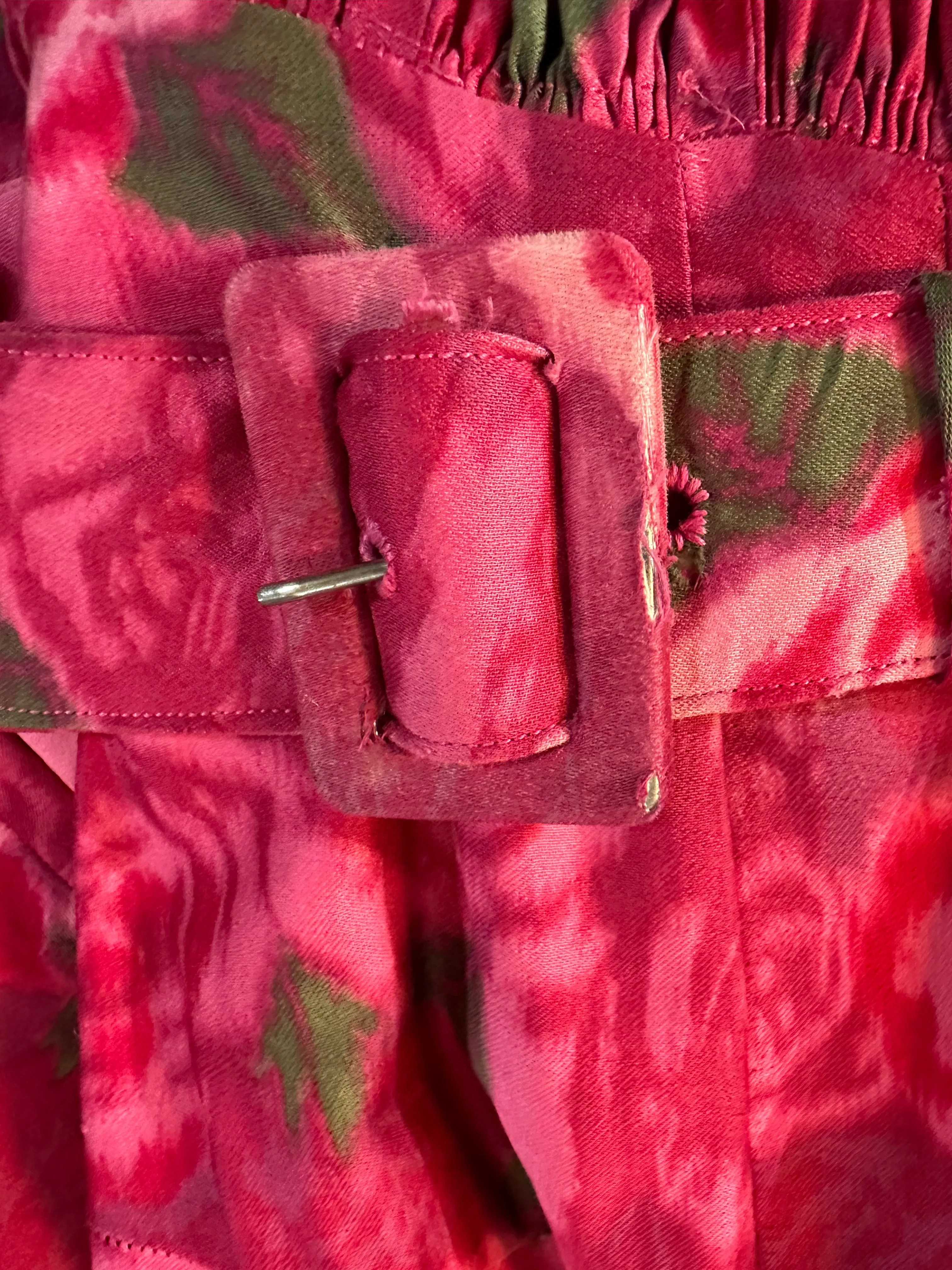 Teal Traina 50s Red and Pink Rose Print Cotton Afternoon Dress with Bubble Skirt