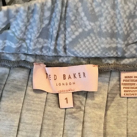 Ted Baker Blue/Grey Pleated Estie Highland Print  Midi Skirt 1(4) NEW
