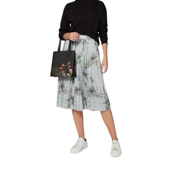 Ted Baker Blue/Grey Pleated Estie Highland Print  Midi Skirt 1(4) NEW