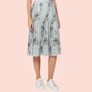 Ted Baker Blue/Grey Pleated Estie Highland Print  Midi Skirt 1(4) NEW