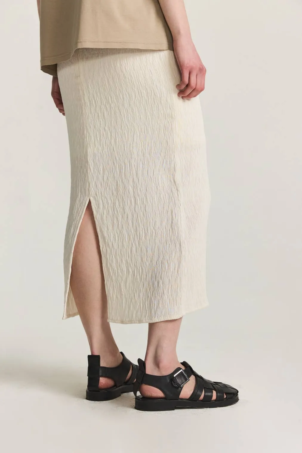 The Miranda Skirt | Textured Midi Skirt with Back Slit