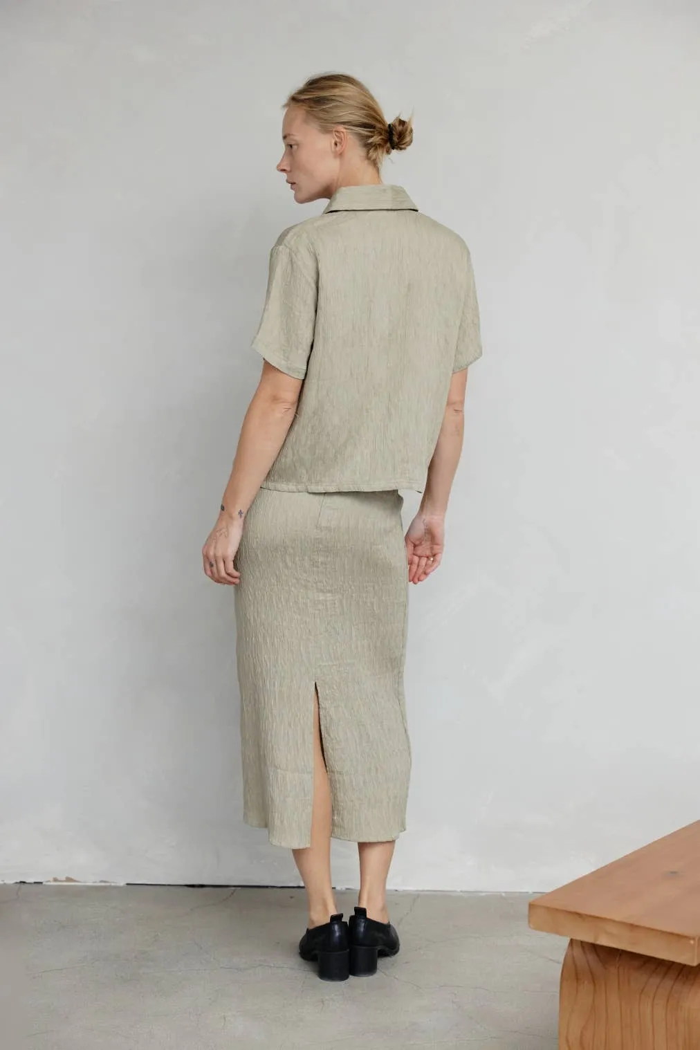 The Miranda Skirt | Textured Midi Skirt with Back Slit