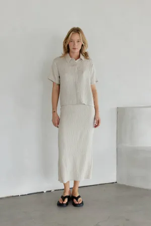 The Miranda Skirt | Textured Midi Skirt with Back Slit