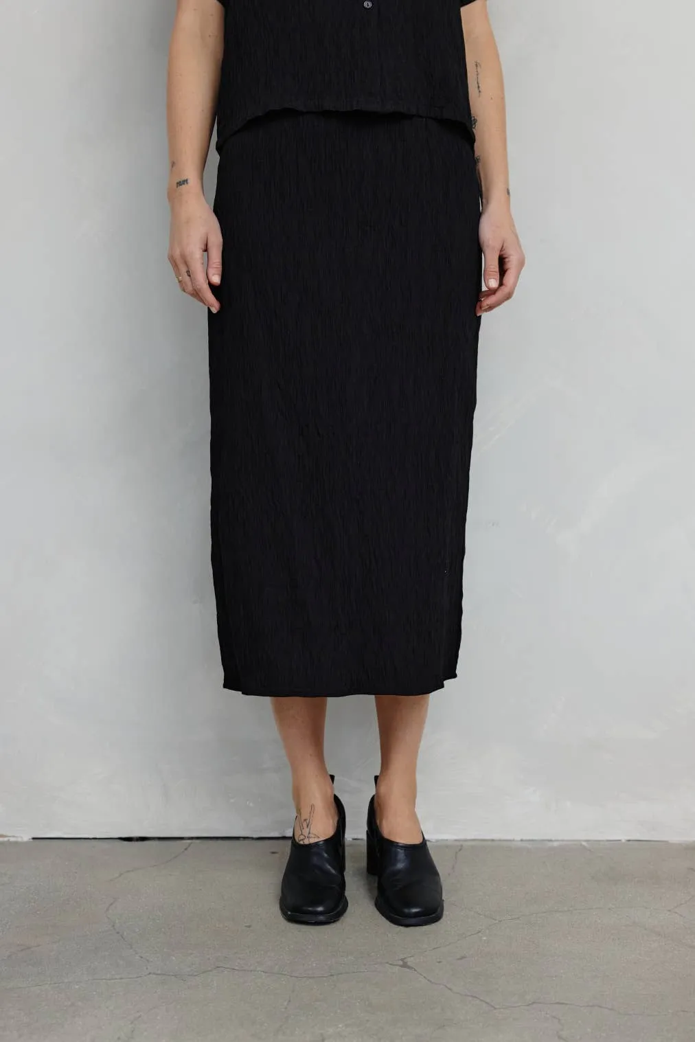 The Miranda Skirt | Textured Midi Skirt with Back Slit