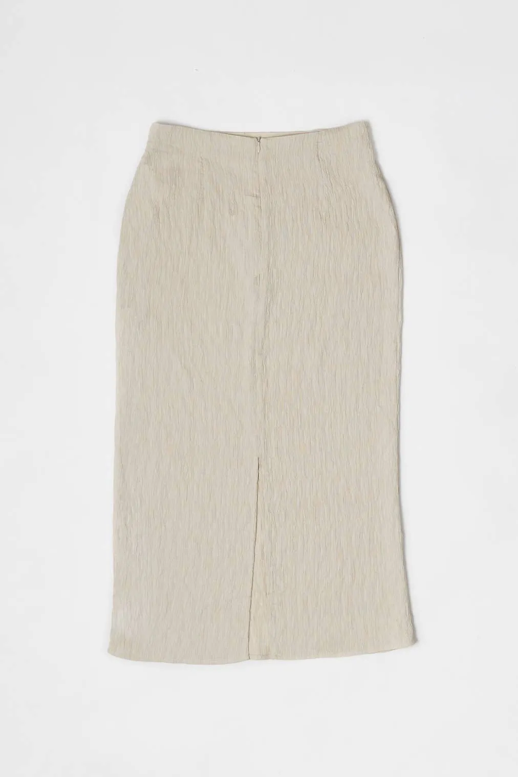 The Miranda Skirt | Textured Midi Skirt with Back Slit
