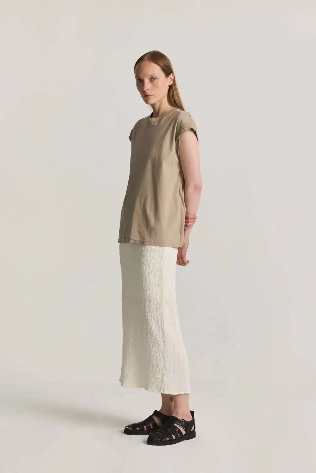 The Miranda Skirt | Textured Midi Skirt with Back Slit