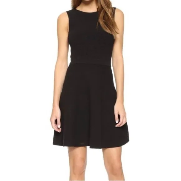 THEORY Rib Knit Flare Dress Fit and Flare Sweater Crepe Sleeveless Mini Black