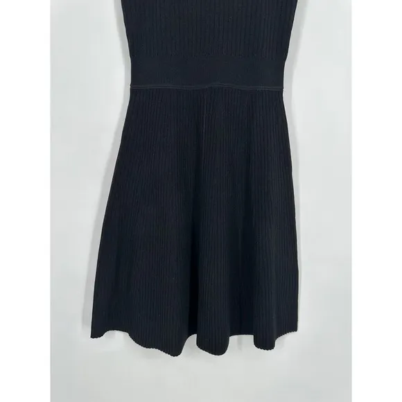 THEORY Rib Knit Flare Dress Fit and Flare Sweater Crepe Sleeveless Mini Black