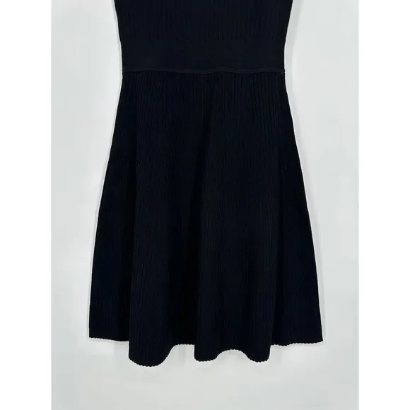 THEORY Rib Knit Flare Dress Fit and Flare Sweater Crepe Sleeveless Mini Black