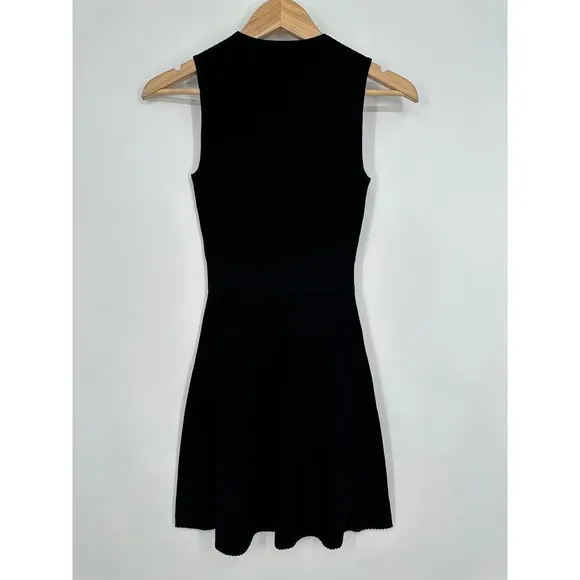 THEORY Rib Knit Flare Dress Fit and Flare Sweater Crepe Sleeveless Mini Black