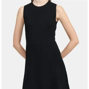 THEORY Rib Knit Flare Dress Fit and Flare Sweater Crepe Sleeveless Mini Black