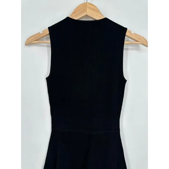 THEORY Rib Knit Flare Dress Fit and Flare Sweater Crepe Sleeveless Mini Black