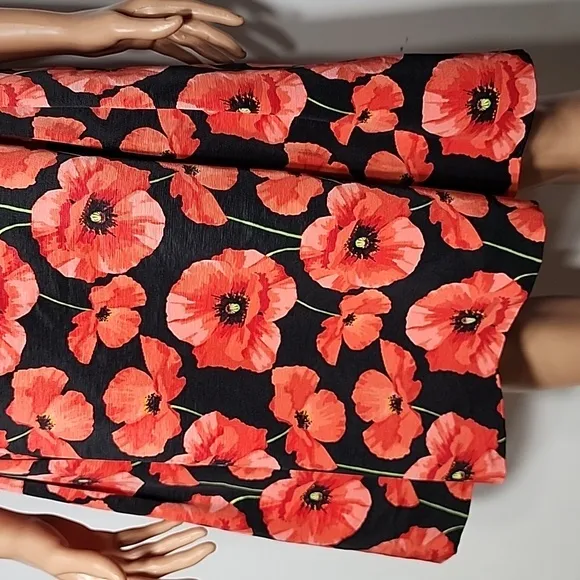 Tommy Hilfiger Fit &amp; Flare Poppy Dress Size 14  Floral Sleeveless Midi Black Red